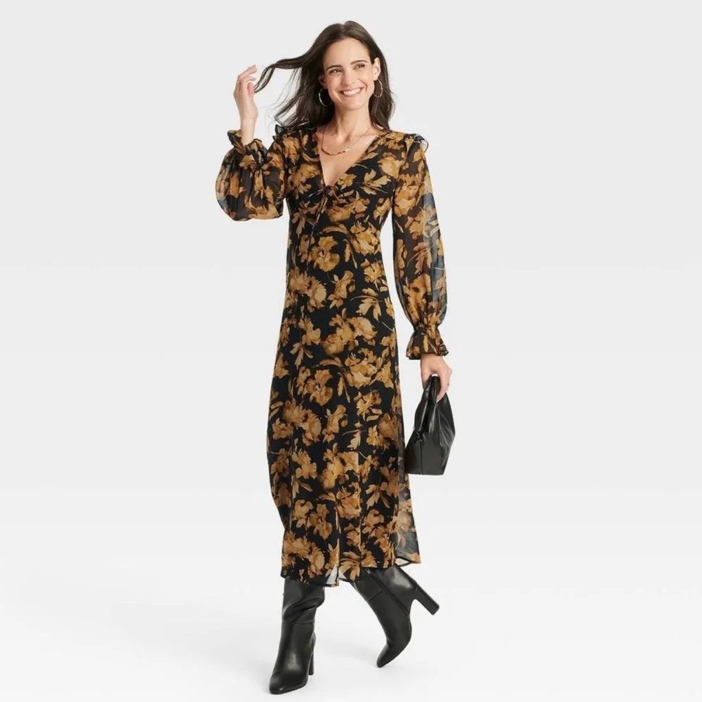 a new day Black and Brown Floral Long Sleeve Dress